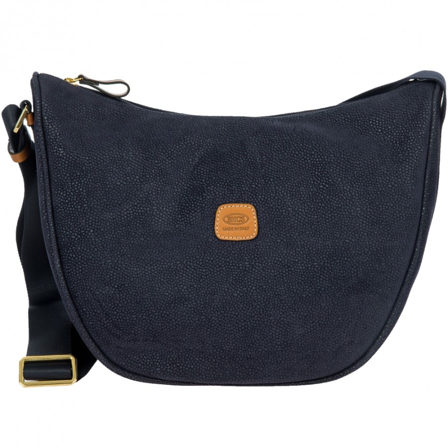 Borse Da Donna BRIC'S | Bric'S Life Borsa A Spalla Da Donna Mezzaluna Di Colore Blu Tessuto E Pelle Blf05800.396