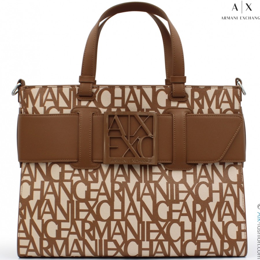 Borse Da Donna scambio Armani | Borsa Armani Exchange, Con Fantasia Loghi Marrone-Bianco 9426893F742117511