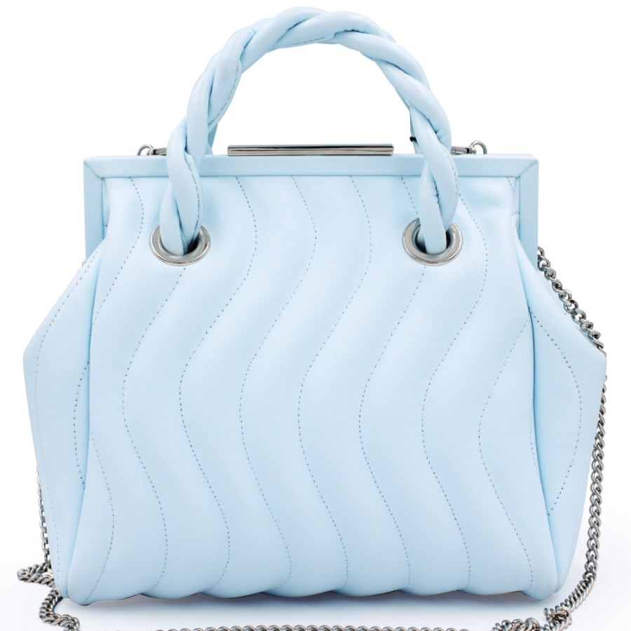 Borse Da Donna Blumarine | Blumarine Lussuosa Borsa Di Design In Pelle Trapuntata Azzurra Con Chiusura Metallica B81Pwb000042081