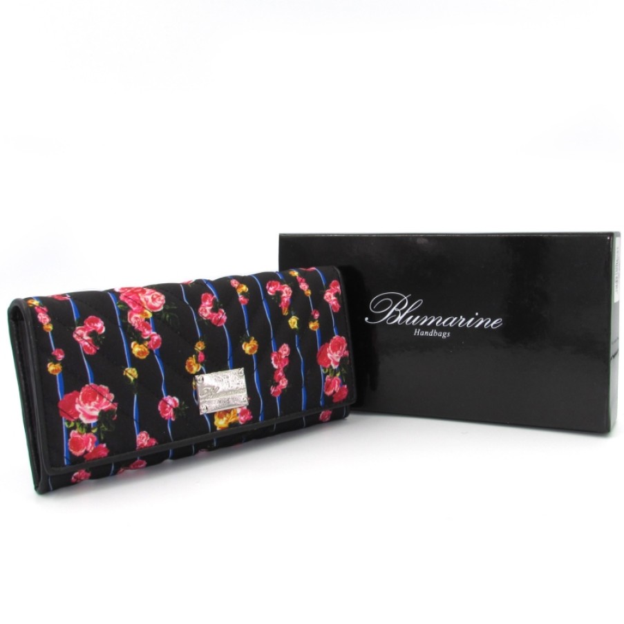 Accessori Da Donna Blumarine | Portafoglio Da Donna Blumarine Nero Con Romantica Stampa Floreale B83Pwb707593999