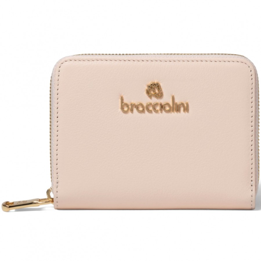 Accessori Da Donna Braccialini | Portafoglio Elegante Con Zip Da Donna Braccialini In Pelle Beige-Rosa, Medio B16700-Rosa