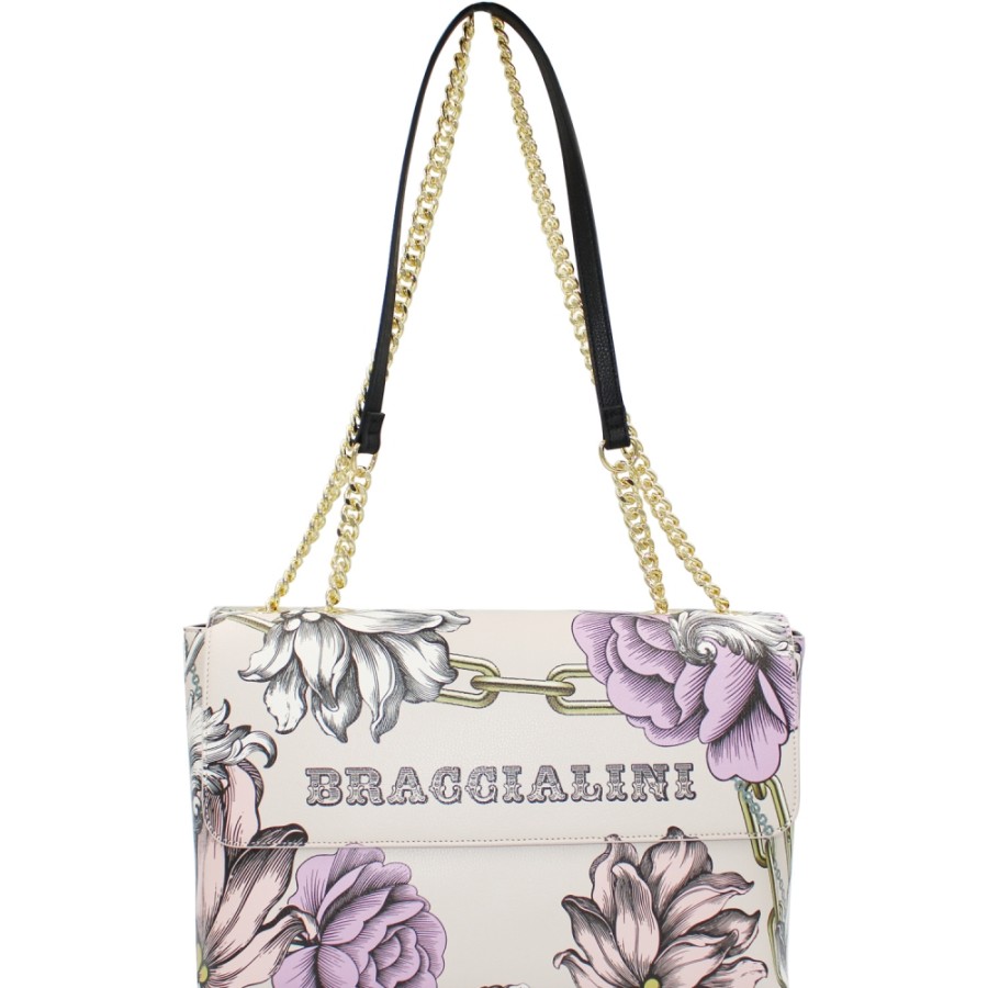 Borse Da Donna Braccialini | Borsa Braccialini Messenger Con Stampa Camelie E Rose, Colore Cipria B14302