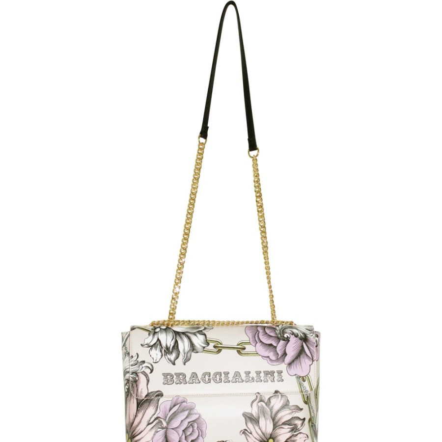 Borse Da Donna Braccialini | Borsa Braccialini Messenger Con Stampa Camelie E Rose, Colore Cipria B14302