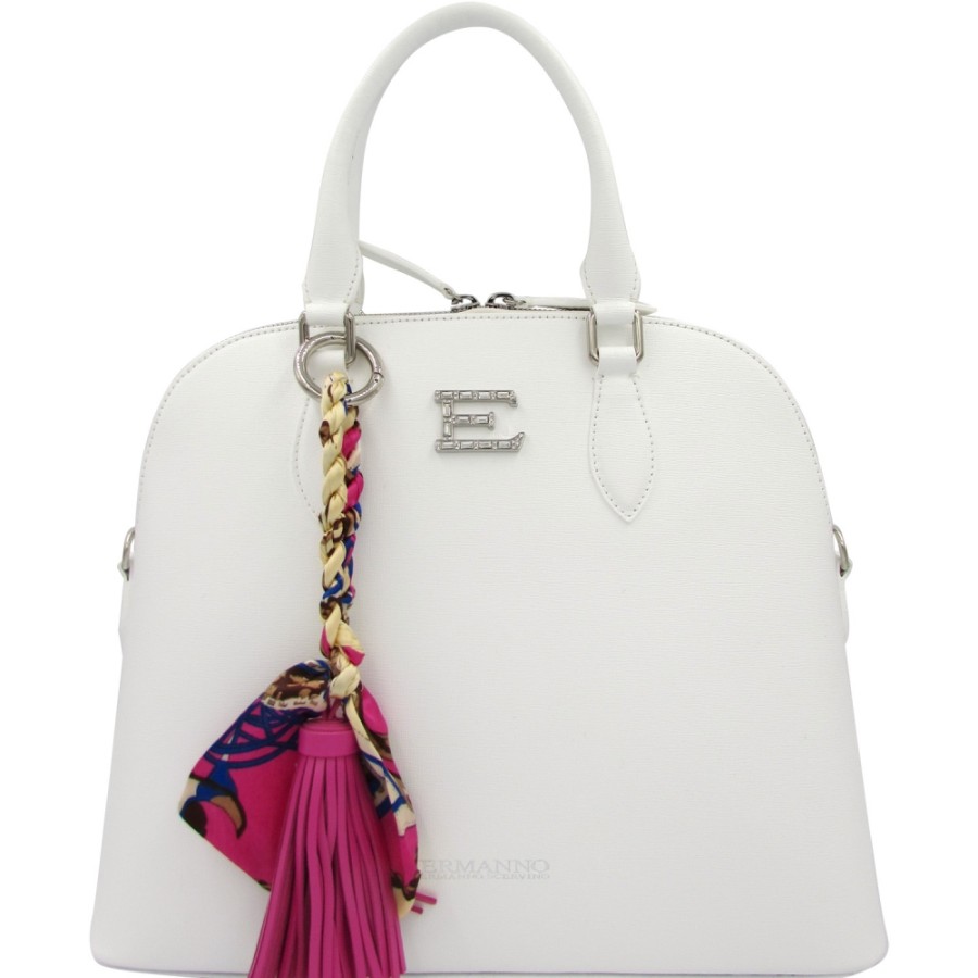 Borse Da Donna ERMANNO Ermanno Scervino | Ermanno Ermanno Scervino Elegant White Leather Bugatti Style Bag Made In Italy 12400313