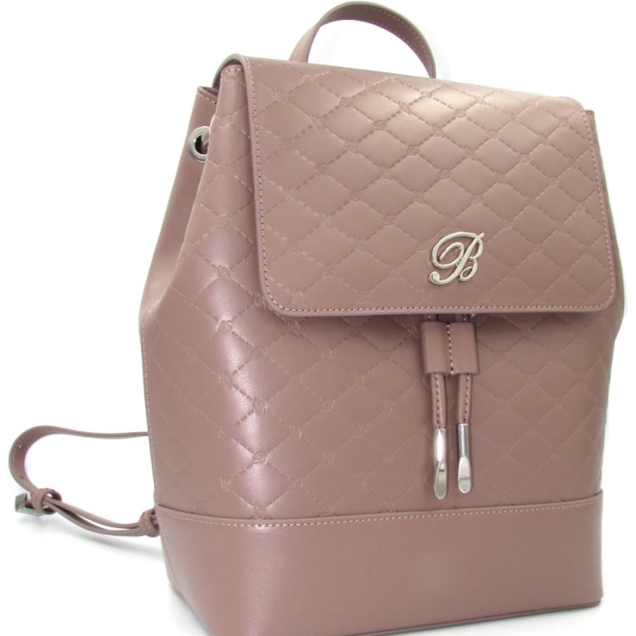 Borse Da Donna Blumarine | Zaino Blumarine In Pelle Beige-Rosa Con Monogrammi B83Pwb690072050