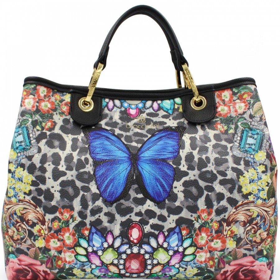 Borse Da Donna Braccialini | Braccialini Borsa Tote Beth Con Fiori E Farfalla Blu B17382-Yy-3212-Uni