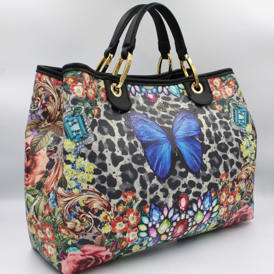 Borse Da Donna Braccialini | Braccialini Borsa Tote Beth Con Fiori E Farfalla Blu B17382-Yy-3212-Uni