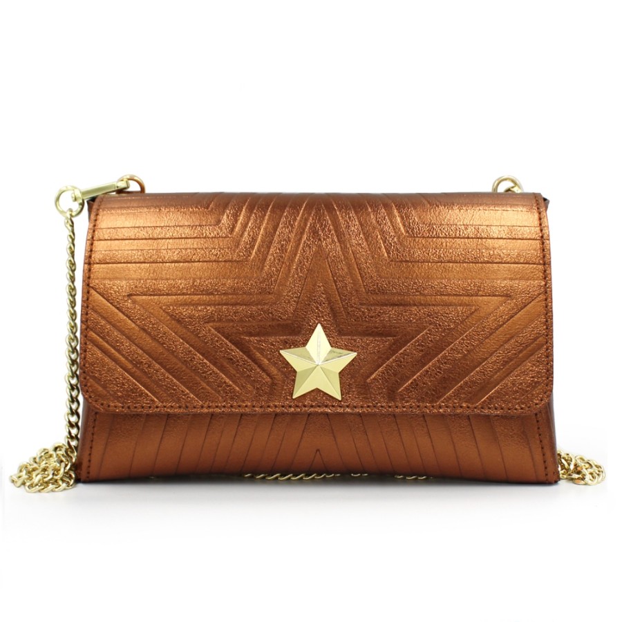 Borse Da Donna M*BRC | M*Brc Pochette In Pelle Metallizzata Bronzo Con Tracolla A Catena F223_Bronzo