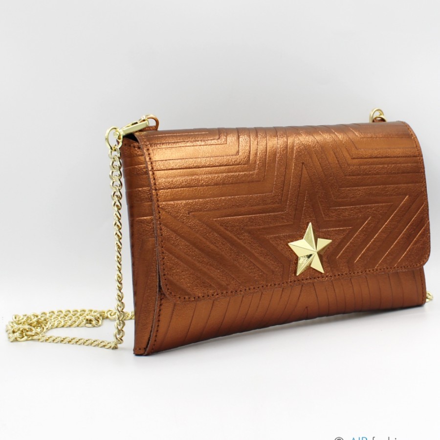 Borse Da Donna M*BRC | M*Brc Pochette In Pelle Metallizzata Bronzo Con Tracolla A Catena F223_Bronzo