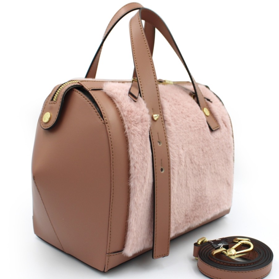 Borse Da Donna ARCADIA | Bauletto Arcadia A Forma Di Scultura Geometrica In Pelle Rosa Ed Eco-Pelliccia 4698