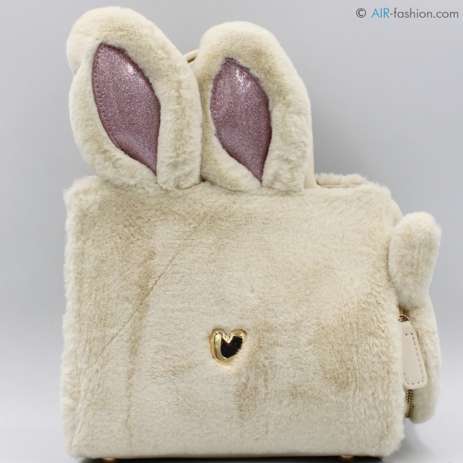 Borse Da Donna Braccialini | Borsa Braccialini Creative In Ecopelliccia Beige A Forma Di Coniglio, Con Charm In Peluche B16874