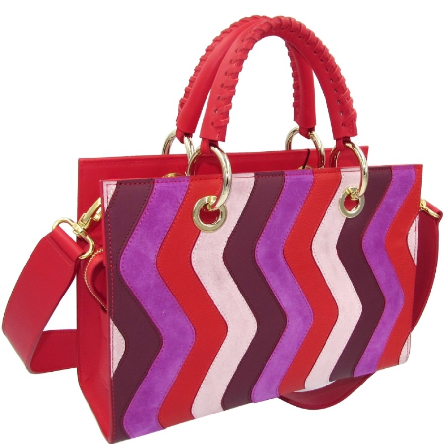 Borse Da Donna Blumarine | Blumarine Borsa Luxury In Pelle Rossa E Viola Con Patchwork Collezione Maison B83Pwb000052060