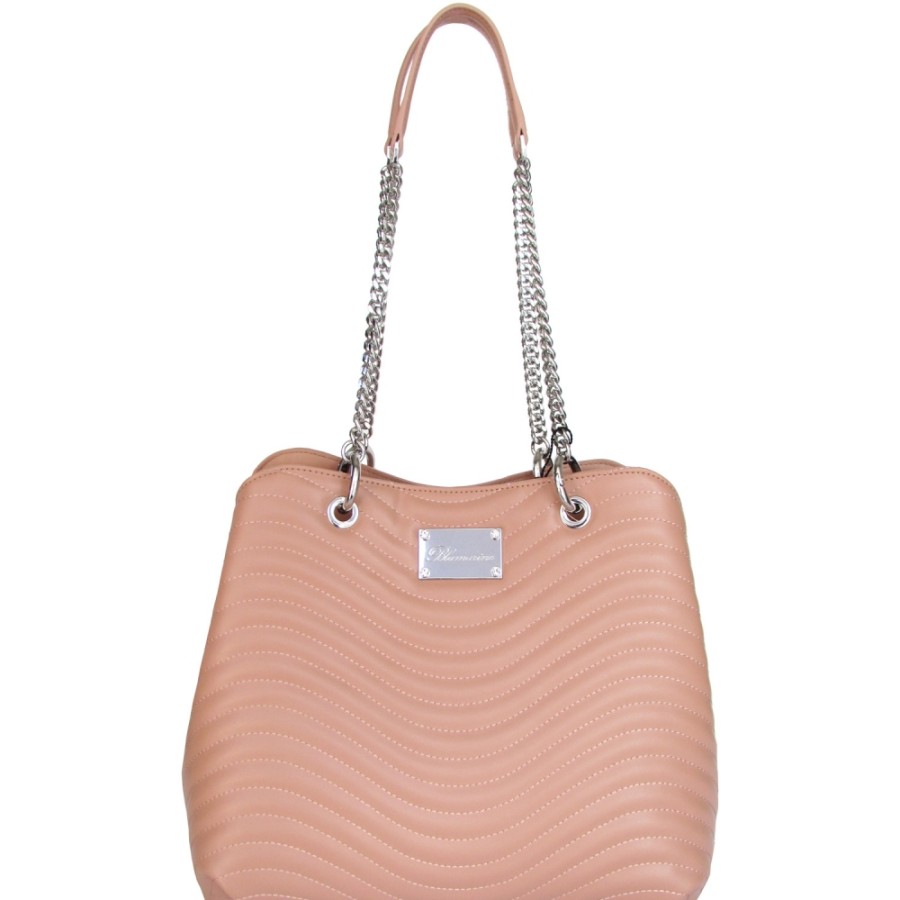 Borse Da Donna Blumarine | Blumarine Borsa A Secchiello Donna In Pelle Trapuntata Color Nude Con Manici A Catena B81Pwb450042014