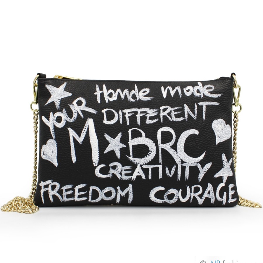 Borse Da Donna M*BRC | Pochette M*Brc In Pelle Nera Con Motivo Graffiti Dipinto A Mano F241_Nero