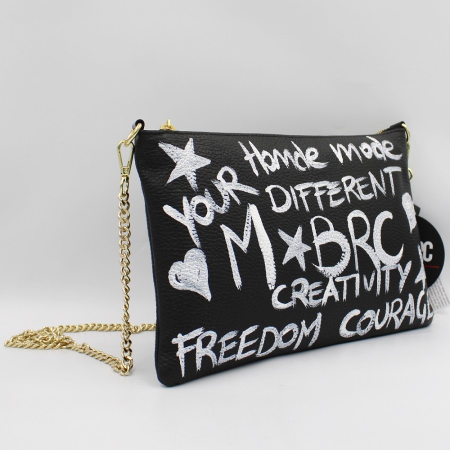 Borse Da Donna M*BRC | Pochette M*Brc In Pelle Nera Con Motivo Graffiti Dipinto A Mano F241_Nero