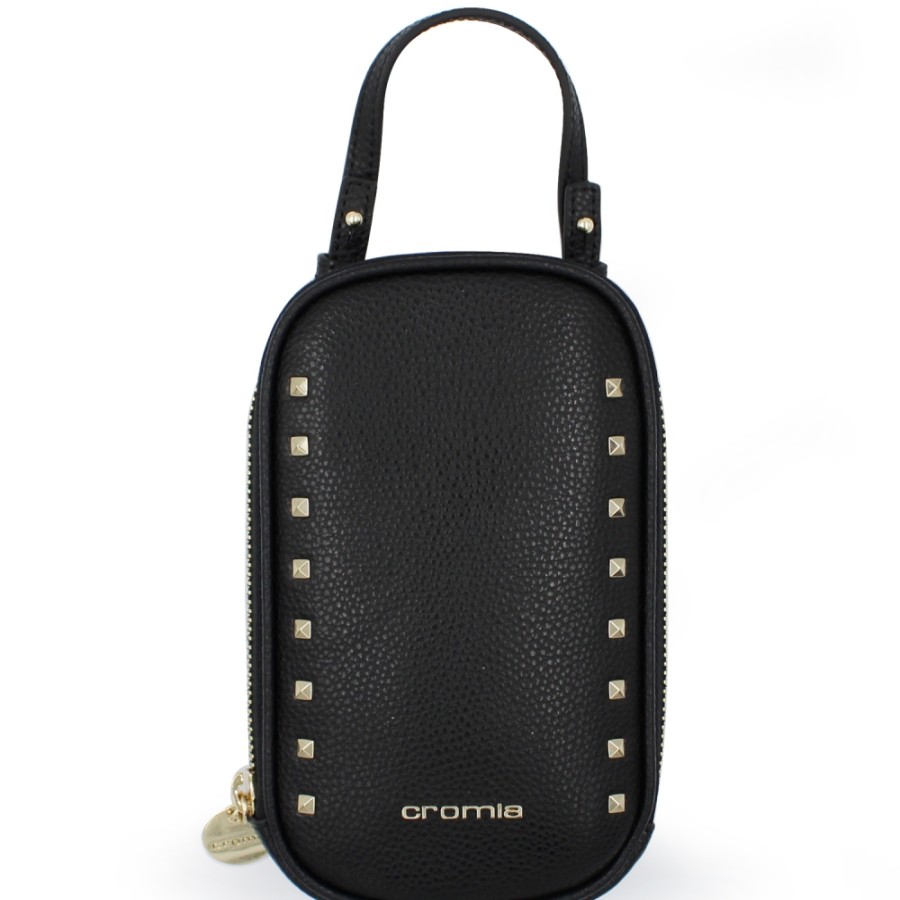 Accessori Da Donna Cromia | Borsa Cromia Da Donna In Pelle Nera Per Cellulare, Con Borchie, Made In Italy 2600264