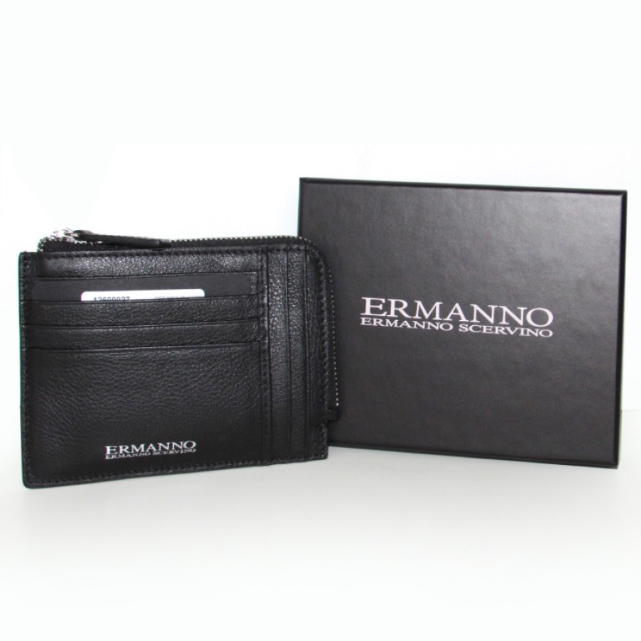 Accessori Da Uomo ERMANNO Ermanno Scervino | Ermanno Ermanno Scervino Porta Carte Di Credito Da Uomo In Pelle Con Zip Made In Italy 12600027