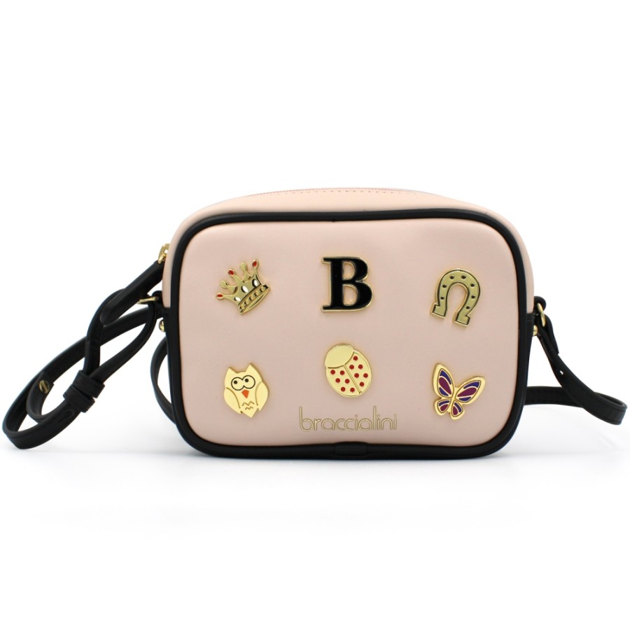 Borse Da Donna Braccialini | Braccialini Borsa A Tracolla Mini A Tracolla Rosa Con Applicazione Di Figure In Metallo B14367