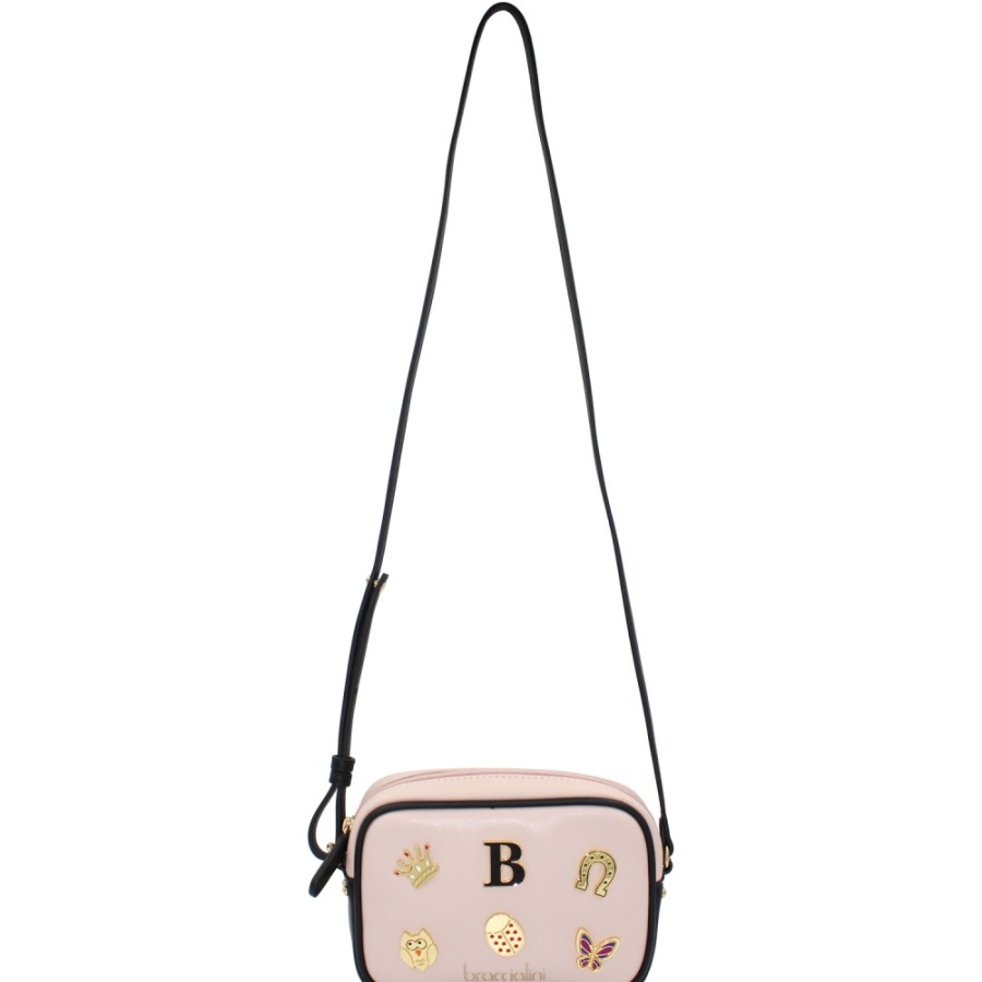 Borse Da Donna Braccialini | Braccialini Borsa A Tracolla Mini A Tracolla Rosa Con Applicazione Di Figure In Metallo B14367