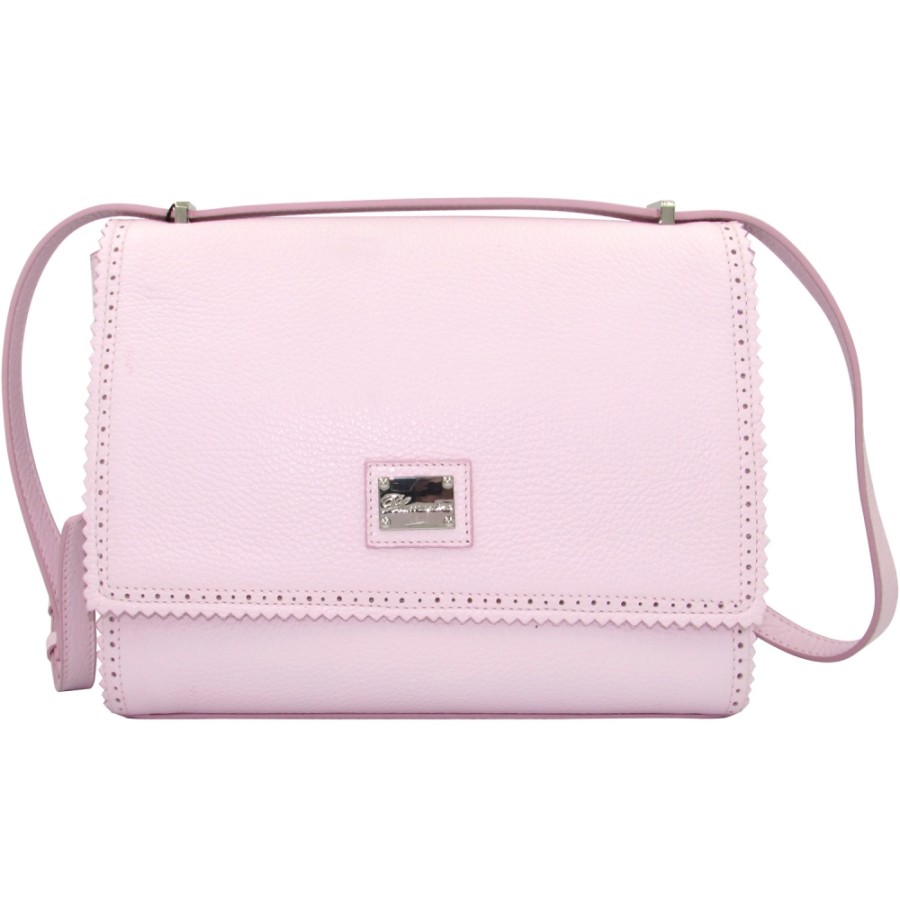 Borse Da Donna Blumarine | Blumarine Designer Borsa A Tracolla In Pelle Rosa Con Patta Made In Italy B81Pwb410022050