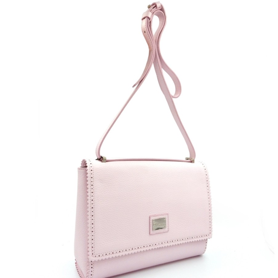 Borse Da Donna Blumarine | Blumarine Designer Borsa A Tracolla In Pelle Rosa Con Patta Made In Italy B81Pwb410022050