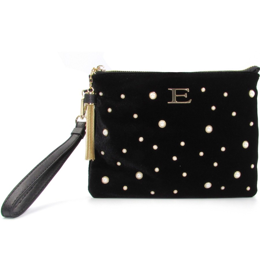 Borse Da Donna ERMANNO Ermanno Scervino | Ermanno Ermanno Scervino Pochette In Velluto Nero Con Perle 12400611Nero