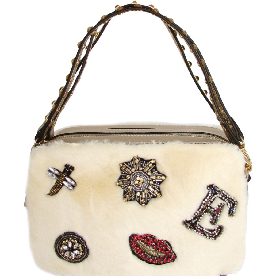 Borse Da Donna ERMANNO Ermanno Scervino | Ermanno Ermanno Scervino Camera Bag In Eco-Pelliccia Con Applique Fatta A Mano 12400201