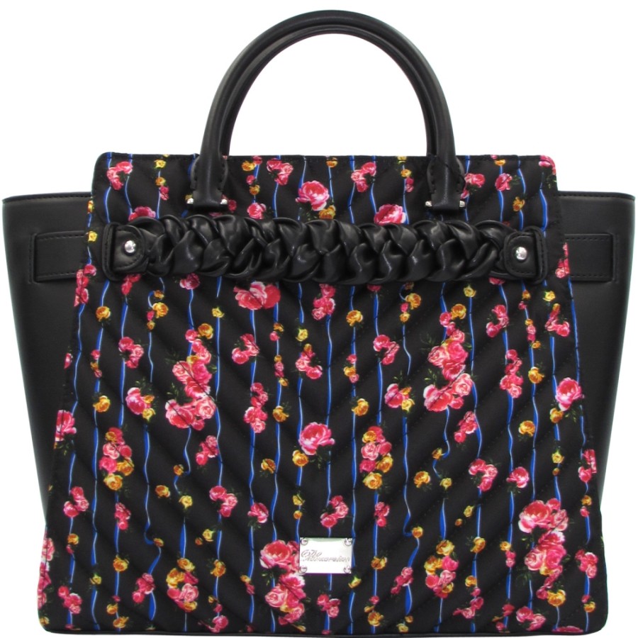 Borse Da Donna Blumarine | Blumarine Romantic Borsa Nera Trapuntata Con Stampa Floreale B83Pwb700042999