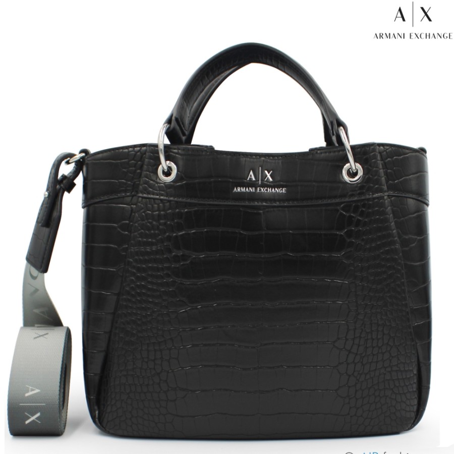 Borse Da Donna scambio Armani | Armani Exchange Mini Borsa Tote Nera Con Motivo Coccodrillo 9429113F784100020