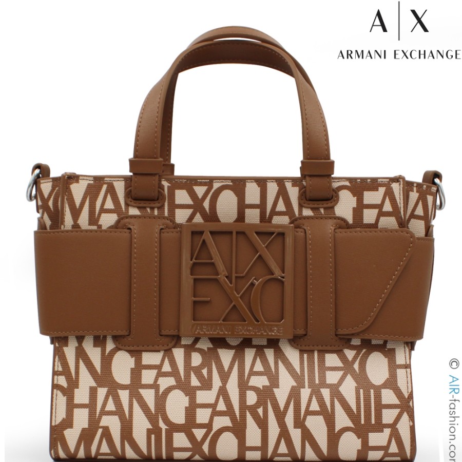 Borse Da Donna scambio Armani | Armani Exchange Borsa Tote Piccola, Con Motivo Loghi Marrone Su Bianco 9426903F742117511