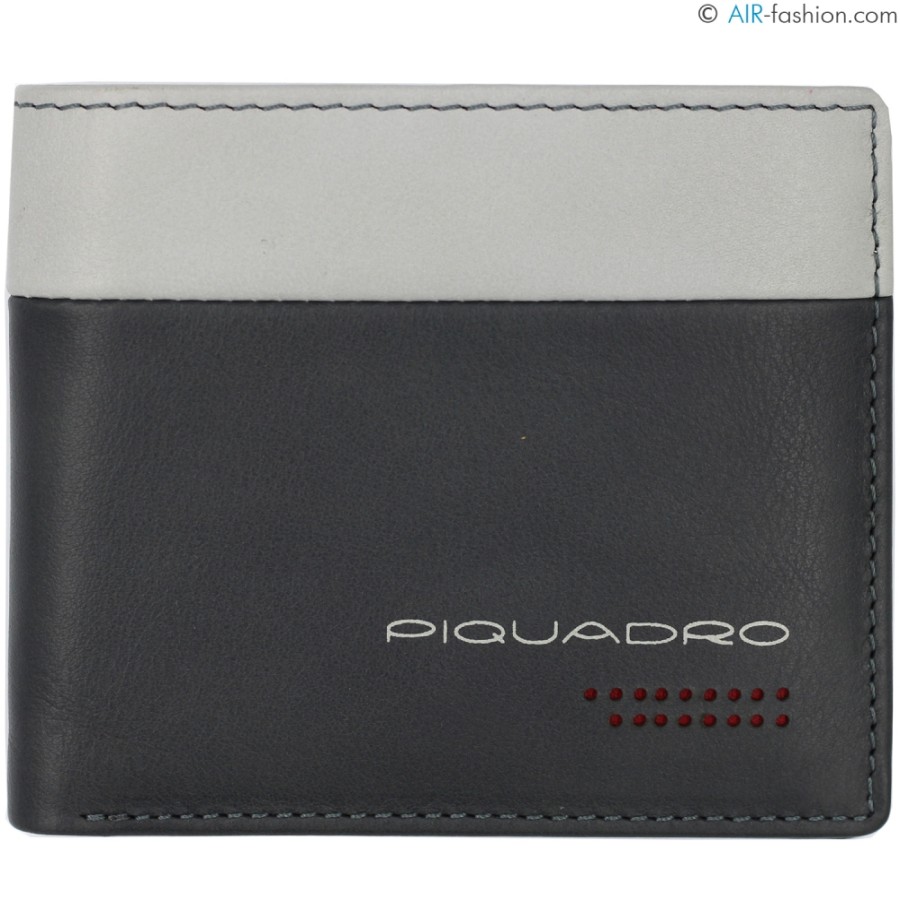 Accessori Da Uomo PIQUADRO | Portafoglio Piquadro In Pelle Nera E Grigia Per Carte Di Credito E Banconote, Protezione Antifrode Rfid Pu3891Ub00R/Grn