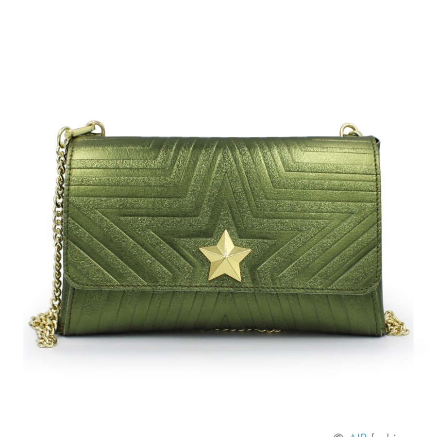 Borse Da Donna M*BRC | M*Brc Pochette In Pelle Metallizzata Verde Con Tracolla A Catena F223_Verde