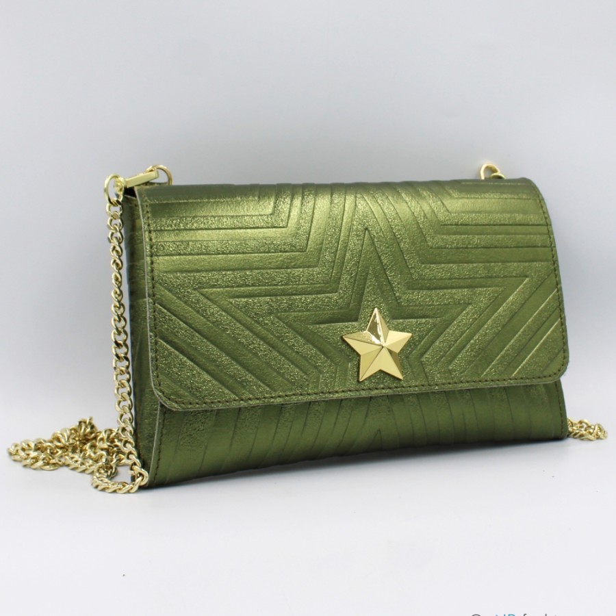 Borse Da Donna M*BRC | M*Brc Pochette In Pelle Metallizzata Verde Con Tracolla A Catena F223_Verde