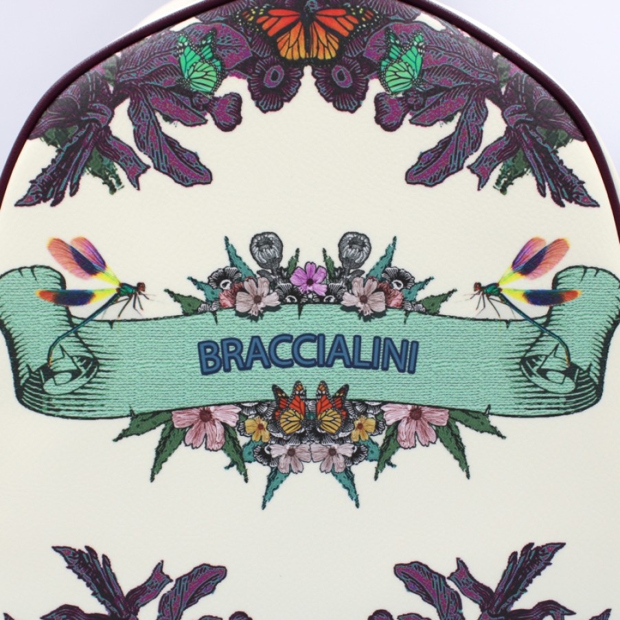 Borse Da Donna Braccialini | Braccialini Butterfly In Love - Zaino Collezione Speciale Con Stampa Floreale, Colore Panna B13277