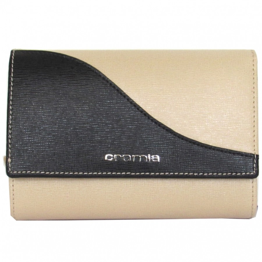 Accessori Da Donna CROMIA | Portafoglio Cromia Da Donna In Pelle Beige E Nera Made In Italy 2620518-003