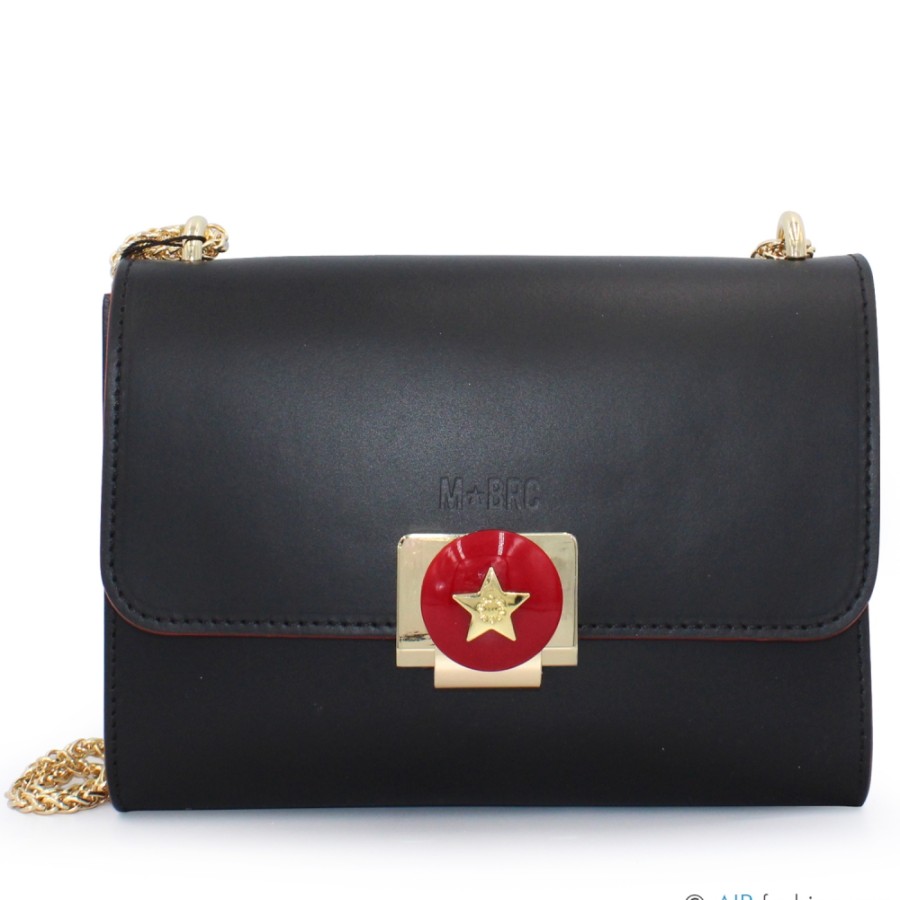 Borse Da Donna M*BRC | Pochette M*Brc In Pelle Nera Con Dettagli Rossi E Dorati, Made In Italy F229_Nero