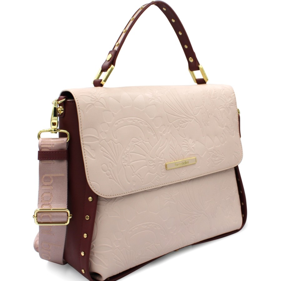 Borse Da Donna Braccialini | Braccialini Borsa A Tracolla In Pelle Color Rosa Cipria E Prugna Con Motivo In Rilievo B13662