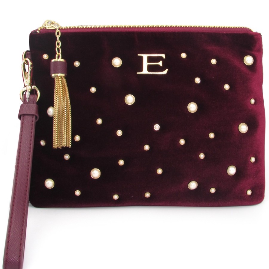 Borse Da Donna ERMANNO Ermanno Scervino | Ermanno Ermanno Scervino Pochette In Velluto Bordeaux Con Perle 12400611Bord