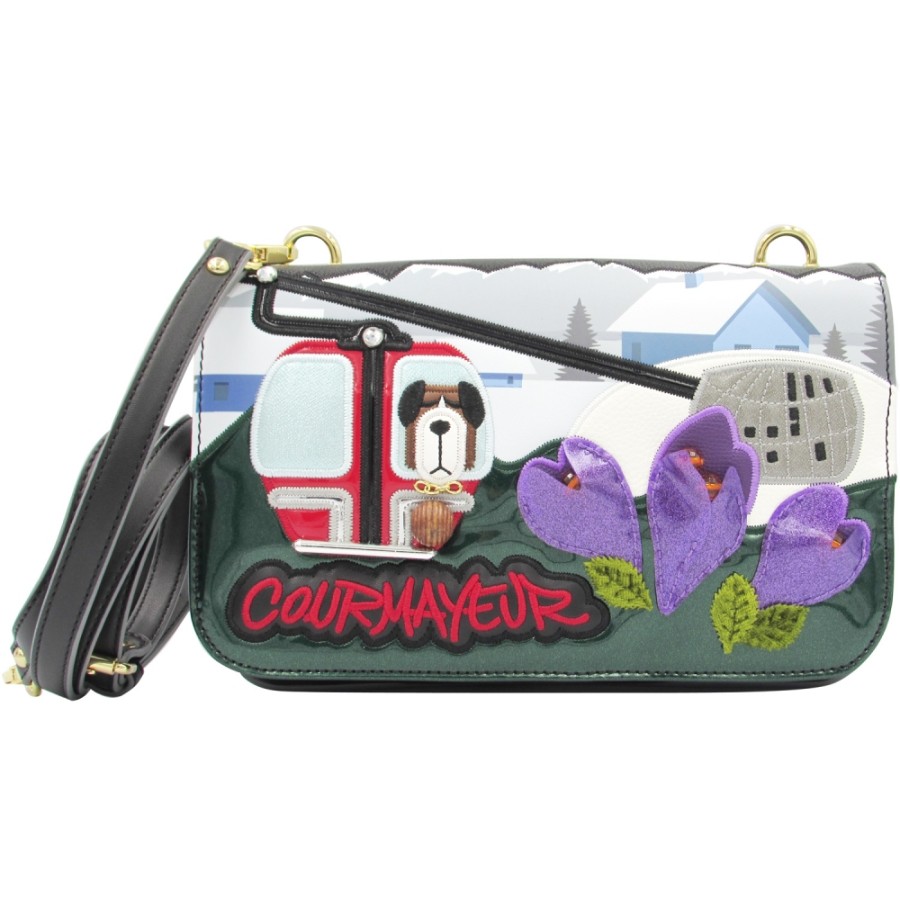 Borse Da Donna Tua Braccialini | Borsa A Tracolla Artistica Tua Braccialini Con Applicazione, Cartolina Tema Courmayeur B12406