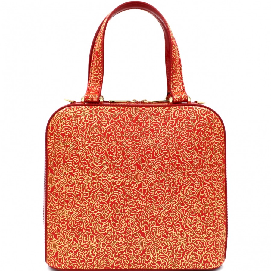 Borse Da Donna Gilda Tonelli | Gilda Tonelli Borsa In Pelle Rossa Con Ornamento Arabesco Dorato Made In Italy 4402