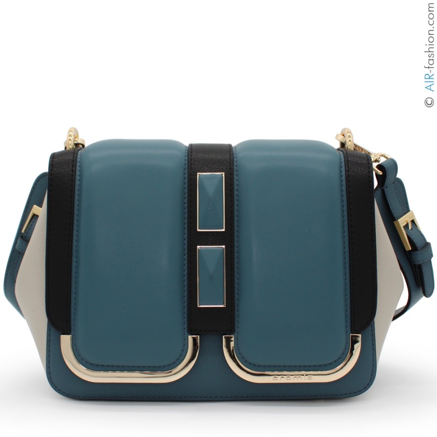 Borse Da Donna Cromia | Borsa A Tracolla Cromia Designer In Pelle Verde-Blu, Con Effetto Imbottito 1405564