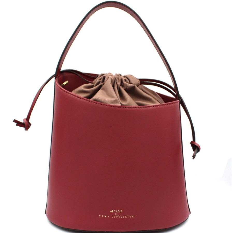 Borse Da Donna ARCADIA | Borsa A Secchiello Arcadia Dalla Forma Asimmetrica In Pelle Bordeaux Made In Italy 4773B