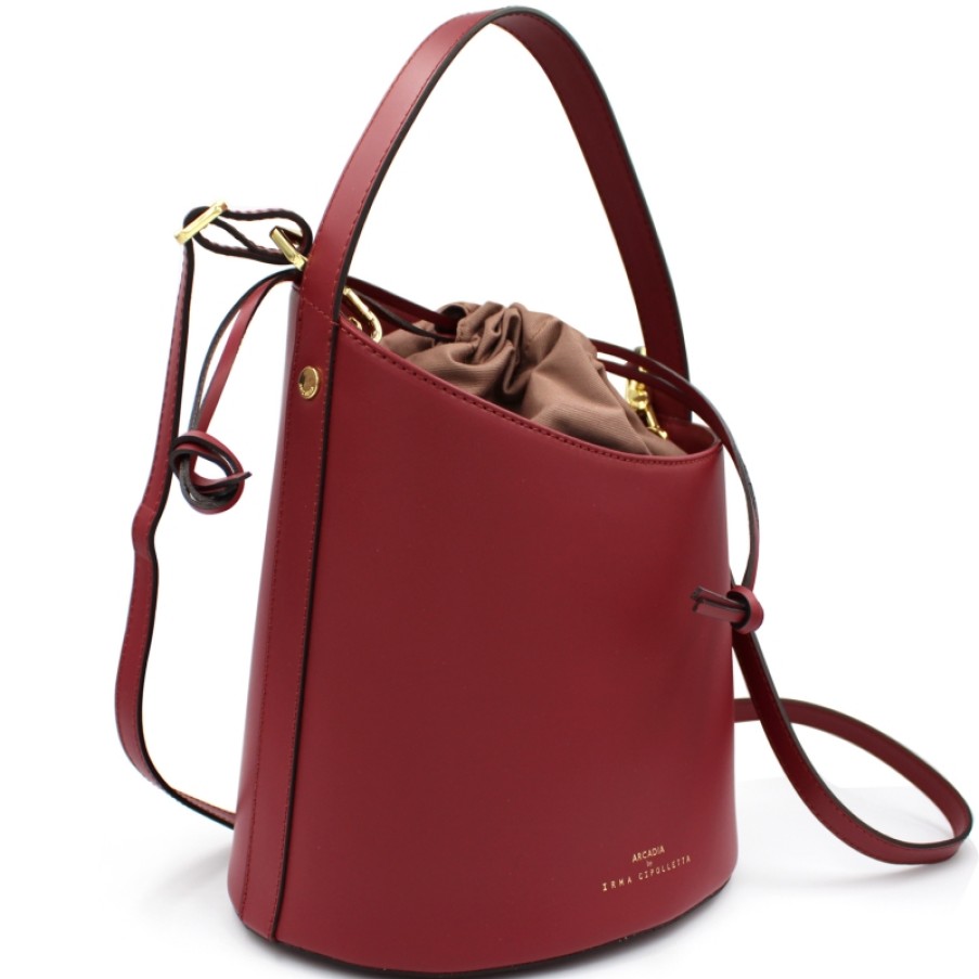 Borse Da Donna ARCADIA | Borsa A Secchiello Arcadia Dalla Forma Asimmetrica In Pelle Bordeaux Made In Italy 4773B