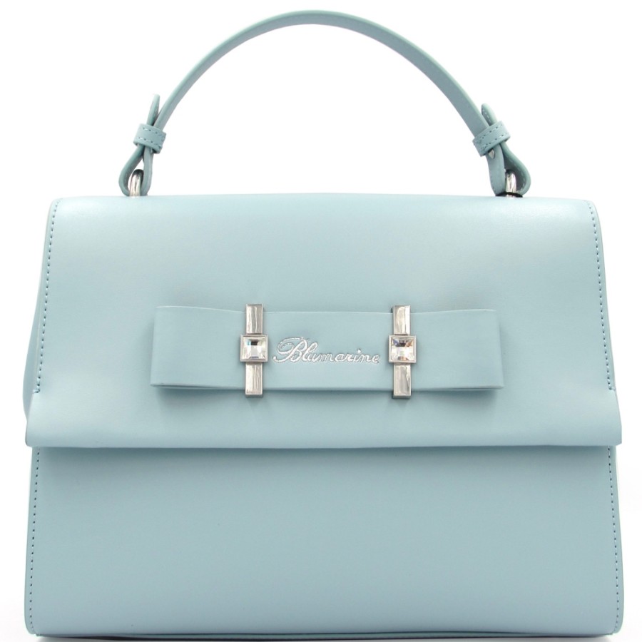 Borse Da Donna Blumarine | Borsa A Mano Di Design Blumarine In Pelle Azzurra Con Fiocco E Cristalli B91Pwb080022