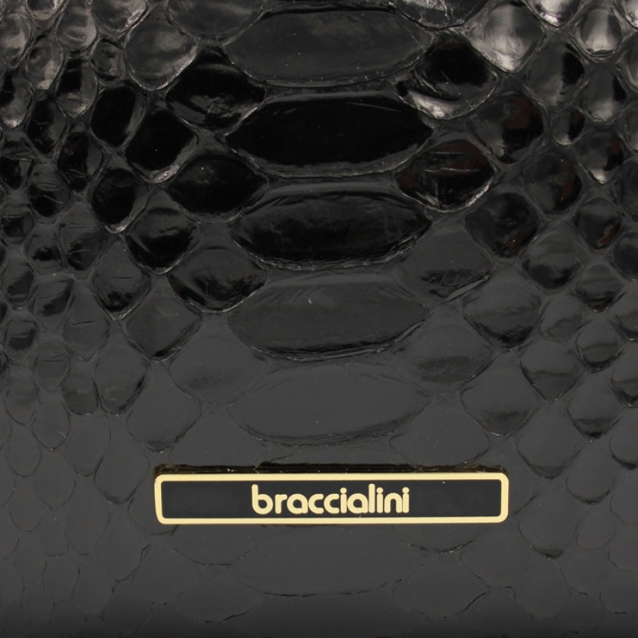 Borse Da Donna Braccialini | Braccialini Borsa Classica Di Design Di Lusso In Vera Pelle Di Pitone Nera Realizzata In Italia B13690