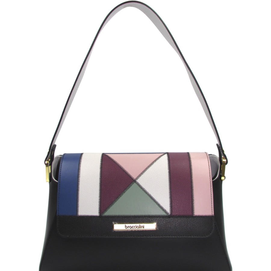 Borse Da Donna Braccialini | Braccialini Lussuosa Borsa Con Patta In Pelle In Stile Patchwork B12652