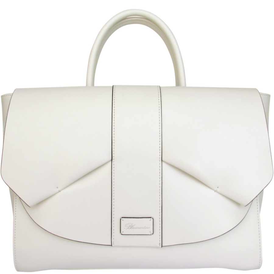 Borse Da Donna Blumarine | Blumarine Elegante Borsa Bauletto In Pelle Bianco Panna Con Ruches B81Pwb350052010