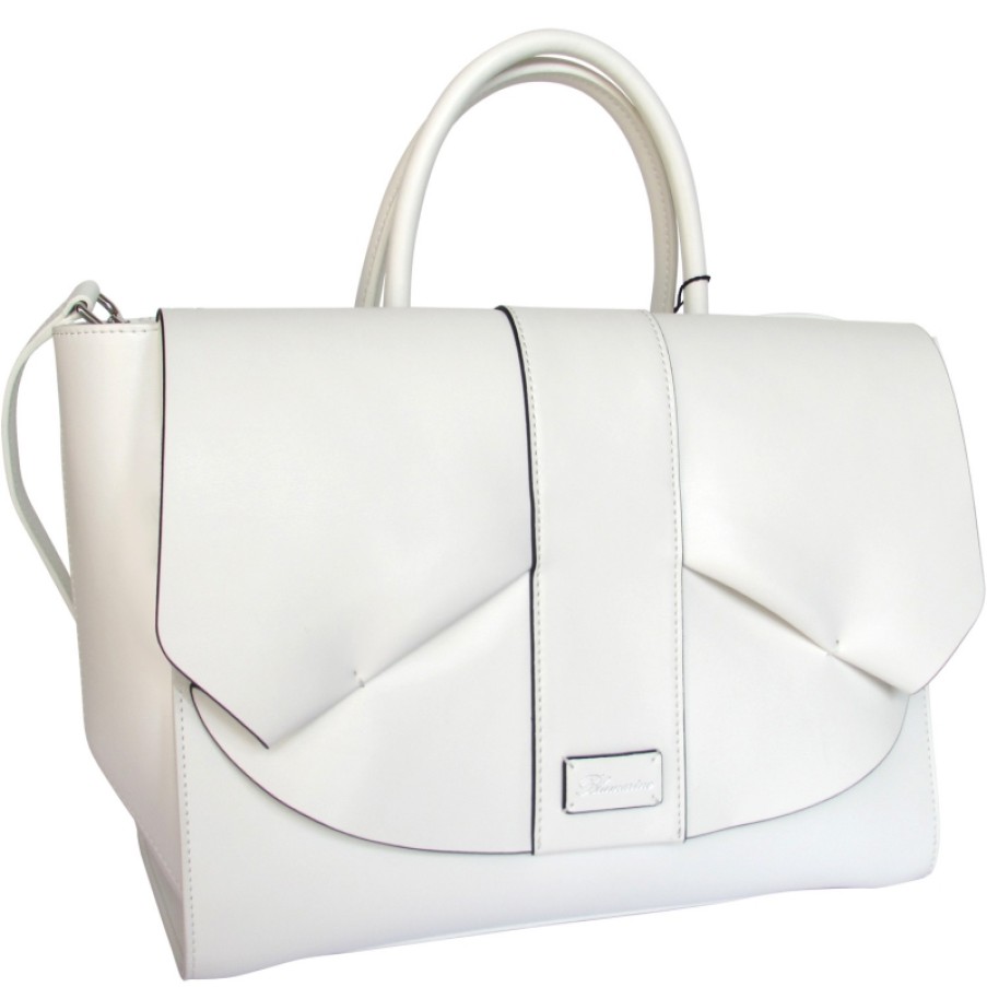 Borse Da Donna Blumarine | Blumarine Elegante Borsa Bauletto In Pelle Bianco Panna Con Ruches B81Pwb350052010