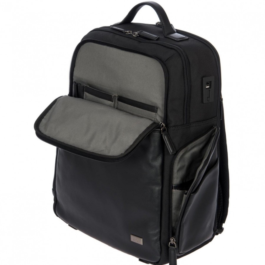 Borse Da Uomo BRIC'S | Bric'S Zaino Grande Da Uomo In Pelle Nera E Nylon, Con Slot Usb Br207701.909