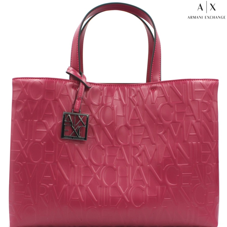 Borse Da Donna scambio Armani | Armani Exchange Borsa Tote Con Motivo Loghi In Rilievo, Colore Lampone 942646Cc793122175